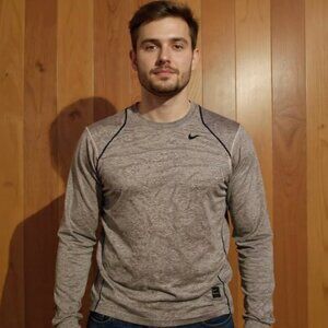 Nike Dri-FIT Long Sleeve Shirt Gray Athletic Top Size L